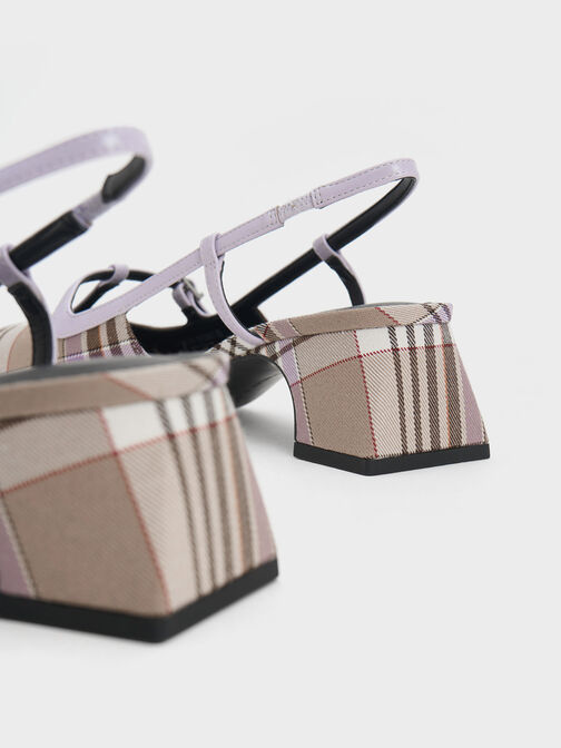 Checkered T-Bar Slingback Pumps, Taupe, hi-res