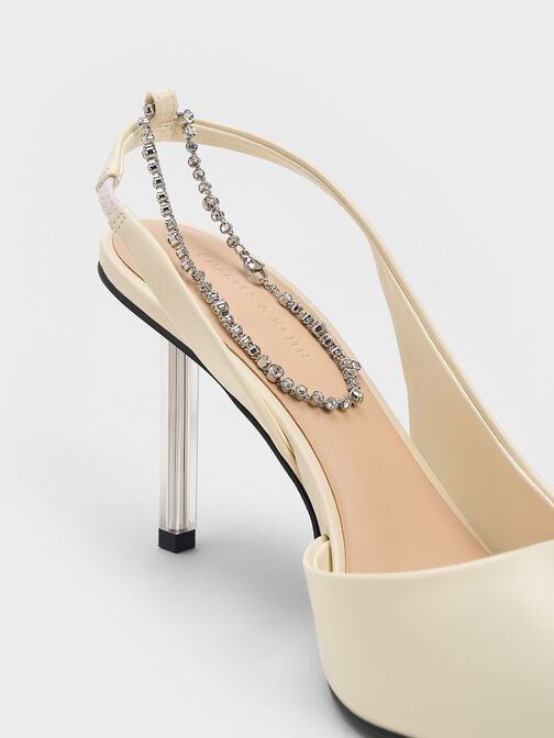 Crystal-Chain Ankle-Strap D'Orsay Pumps, Cream, hi-res