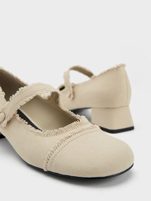 Denim Block Heel Mary Janes, Beige, hi-res