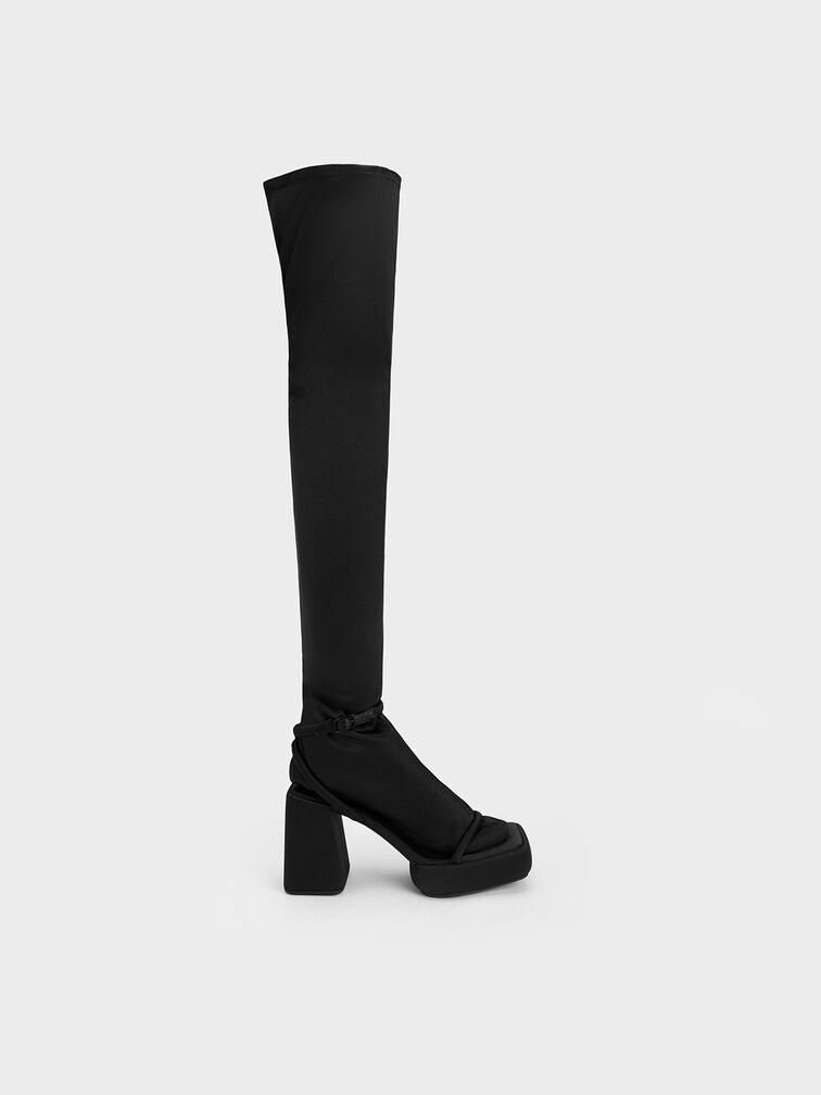 Lucile Satin Thigh-High Boots, Black Textured, hi-res