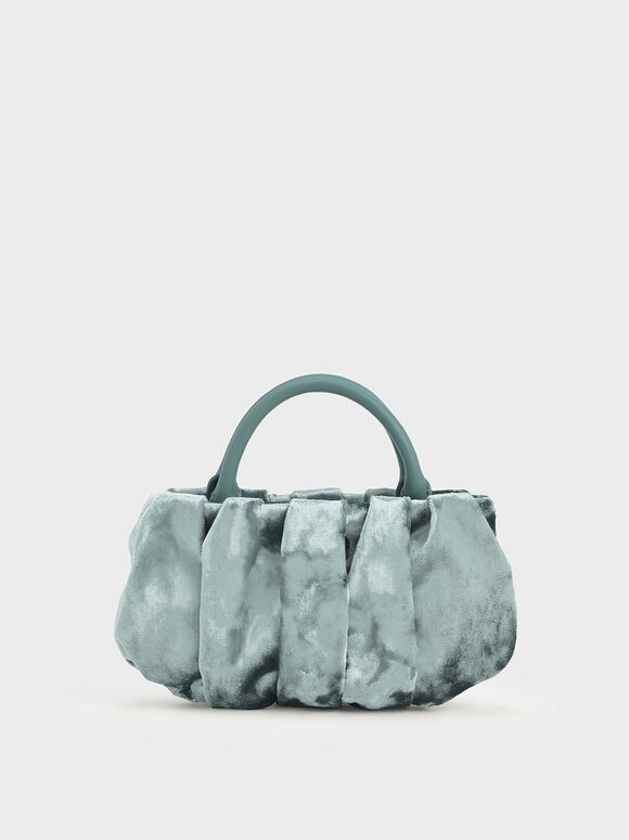 Claudette Ruched Velvet Top Handle Bag, Sage Green, hi-res