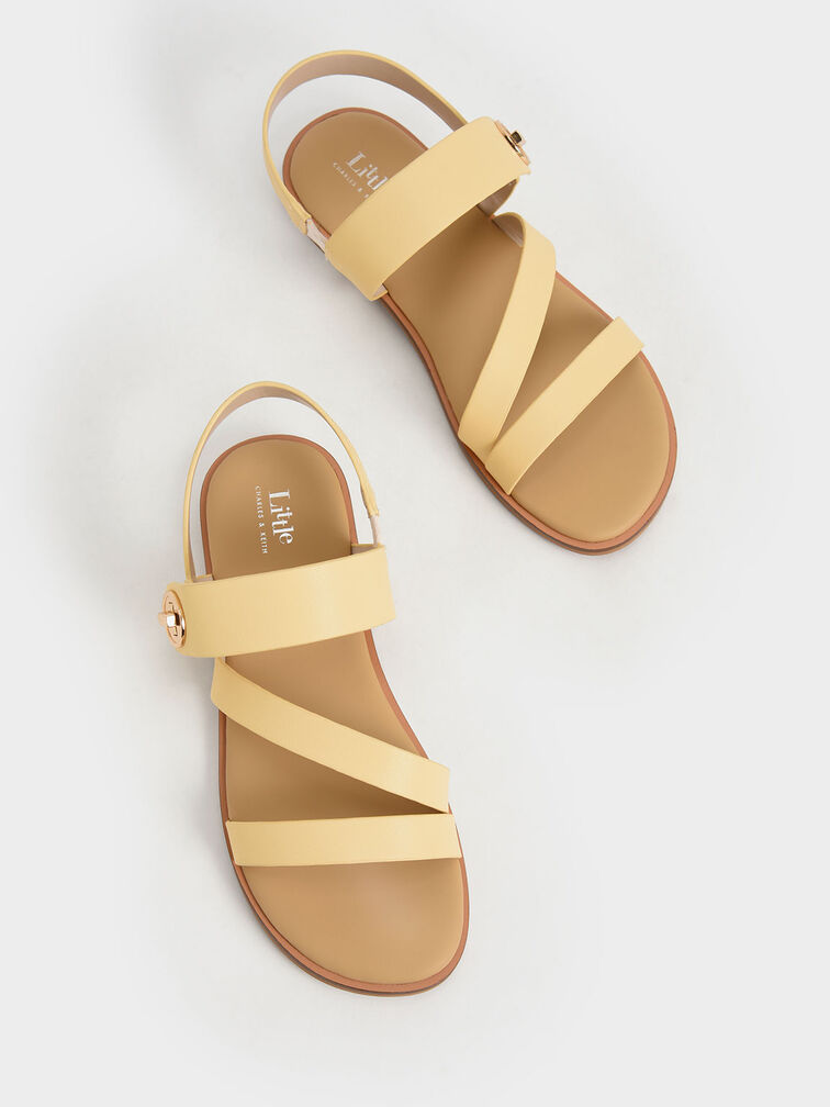 Girls' Yara Metallic Buckle Sandals, Yellow, hi-res