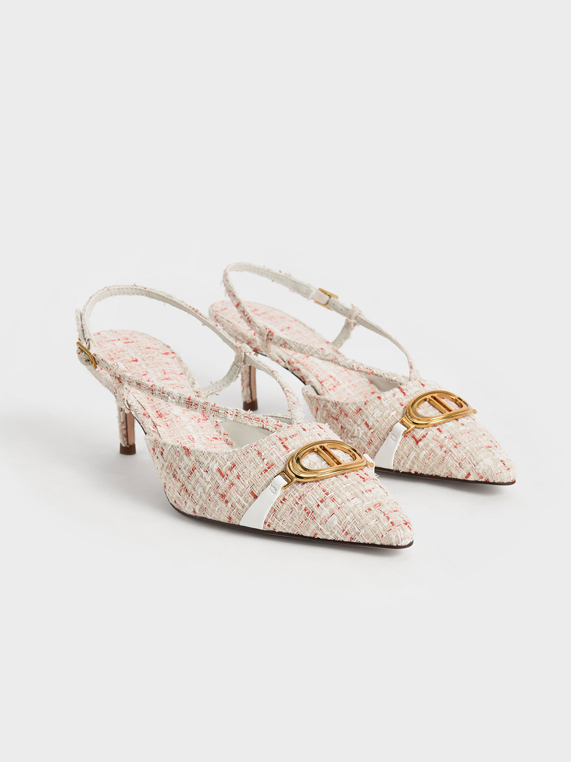 Metallic Accent Tweed Slingback Pumps, Cream, hi-res