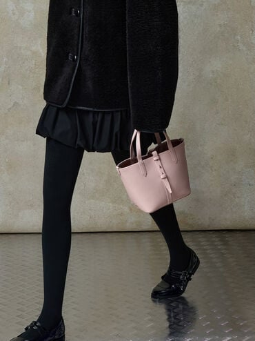 Sac seau en cuir recyclé à double poignée Beryl, Cotton Candy Pink, hi-res