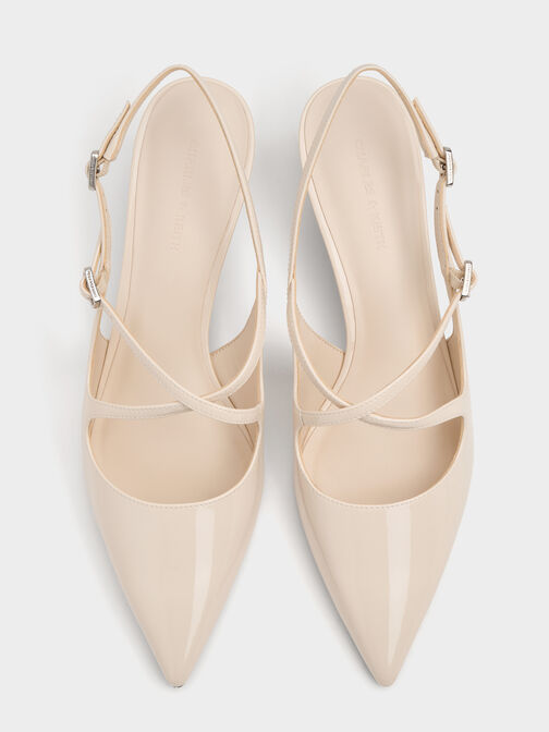 Pauline Patent Crossover Slingback Kitten Heels, Chalk, hi-res