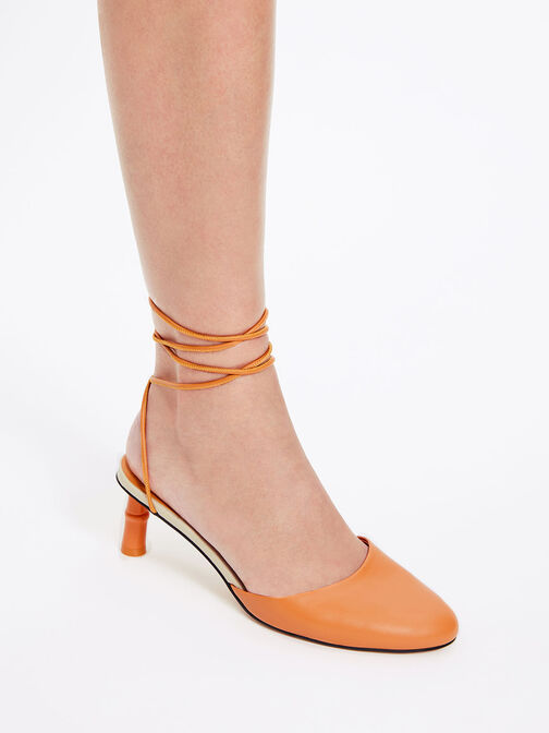 Bamboo Heel Tie-Around Pumps, Orange, hi-res