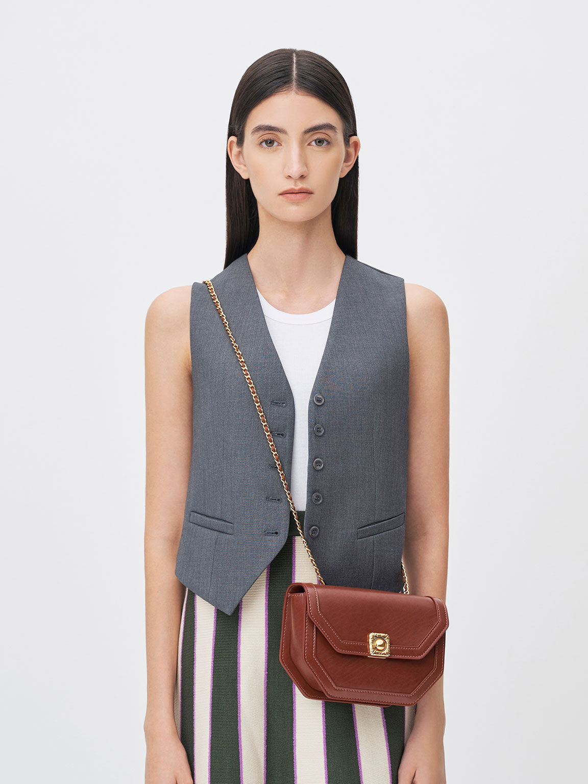 Avis Geometric Shoulder Bag, Chocolate, hi-res