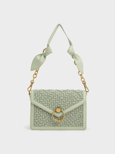Joelle Ring Push-Lock Tweed Envelope Shoulder Bag, Mint Green, hi-res