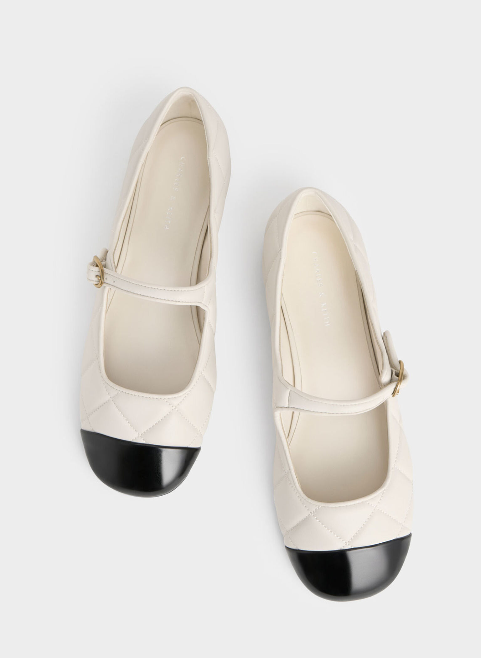 Toe-Cap Quilted Mary Janes, Chalk, hi-res
