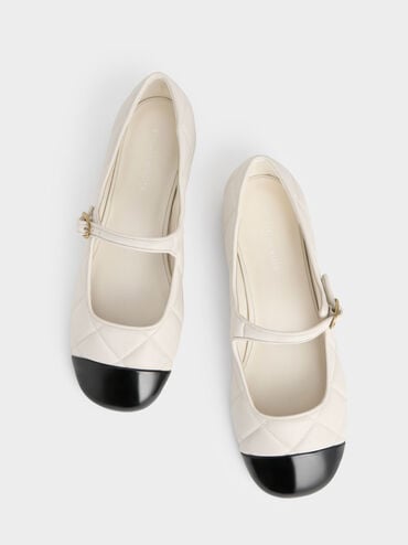 菱格紋瑪莉珍鞋, 石灰白, hi-res