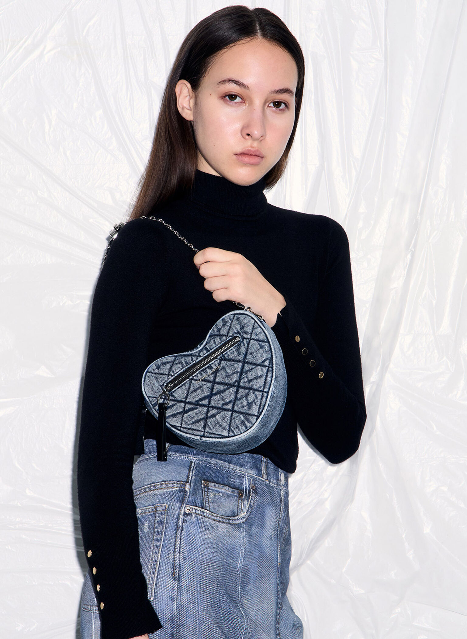 Philomena Denim Quilted Heart Crossbody Bag, Denim Blue, hi-res