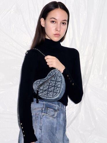 Philomena Denim Quilted Heart Crossbody Bag, Denim Blue, hi-res