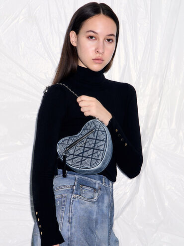 Philomena Denim Quilted Heart Crossbody Bag, Denim Blue, hi-res