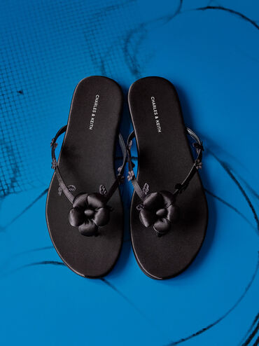 Sandales &agrave; lani&egrave;res Puffy Flower, Noir Textur&eacute;, hi-res