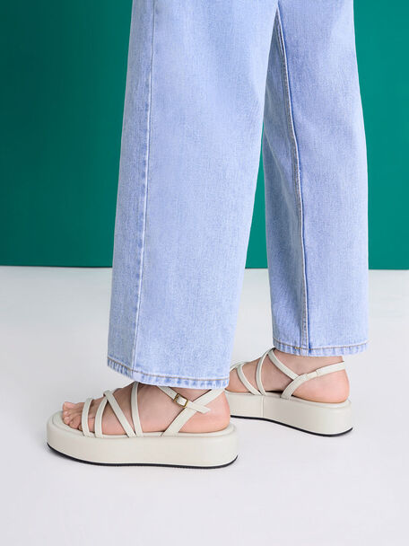 Strappy Padded Flatforms, White, hi-res