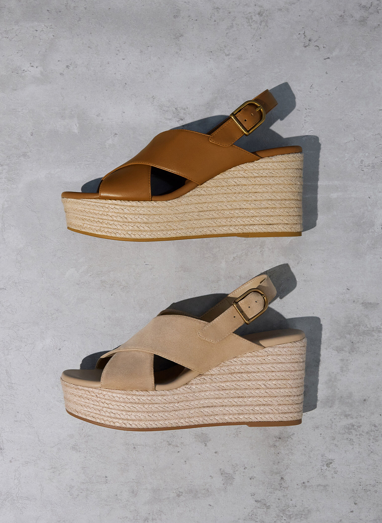 Faux Suede Crossover Espadrille Wedges, Sand, hi-res