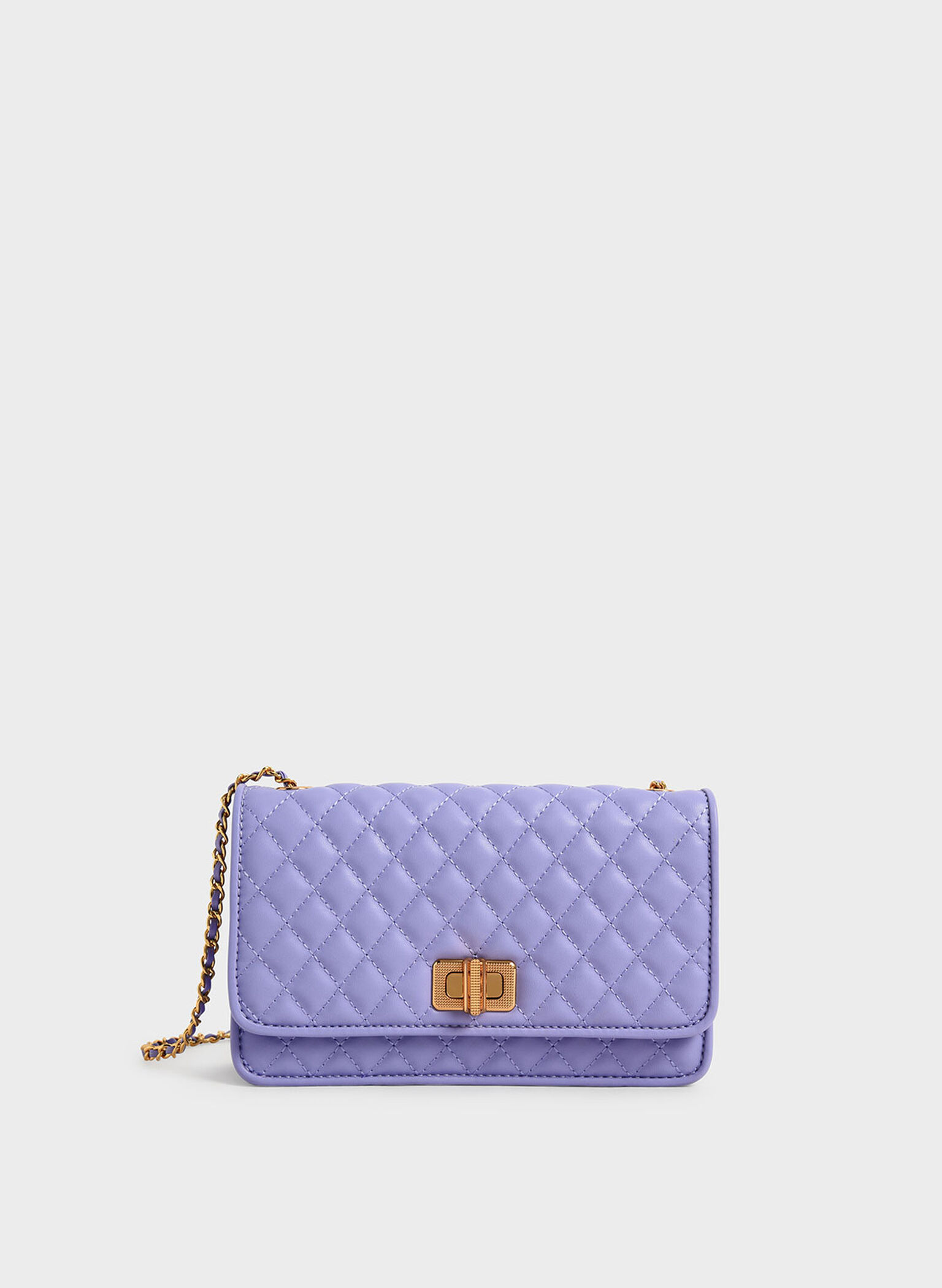 Charles & Keith - Women's Quilted Turn-Lock Evening Clutch, Lilac, S