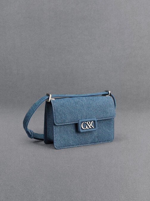 Denim Boxy Bag, Blue, hi-res