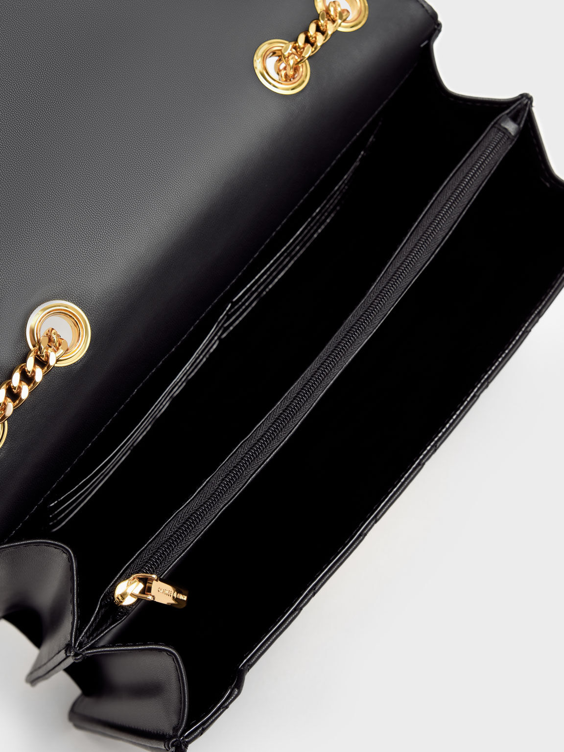 Bolso acolchado con asa de cadena doble, Negro, hi-res