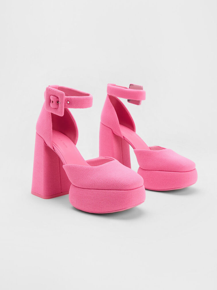 Sinead Woven Buckled D'Orsay Platform Pumps, Pink, hi-res