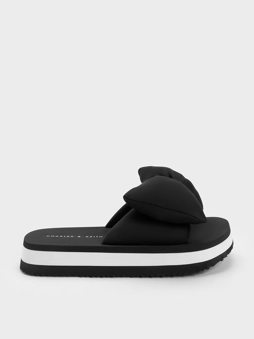 Puffy Bow Slides, Black, hi-res