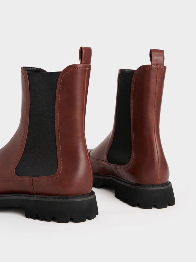 Ridged-Sole Chelsea Boots, Brick, hi-res