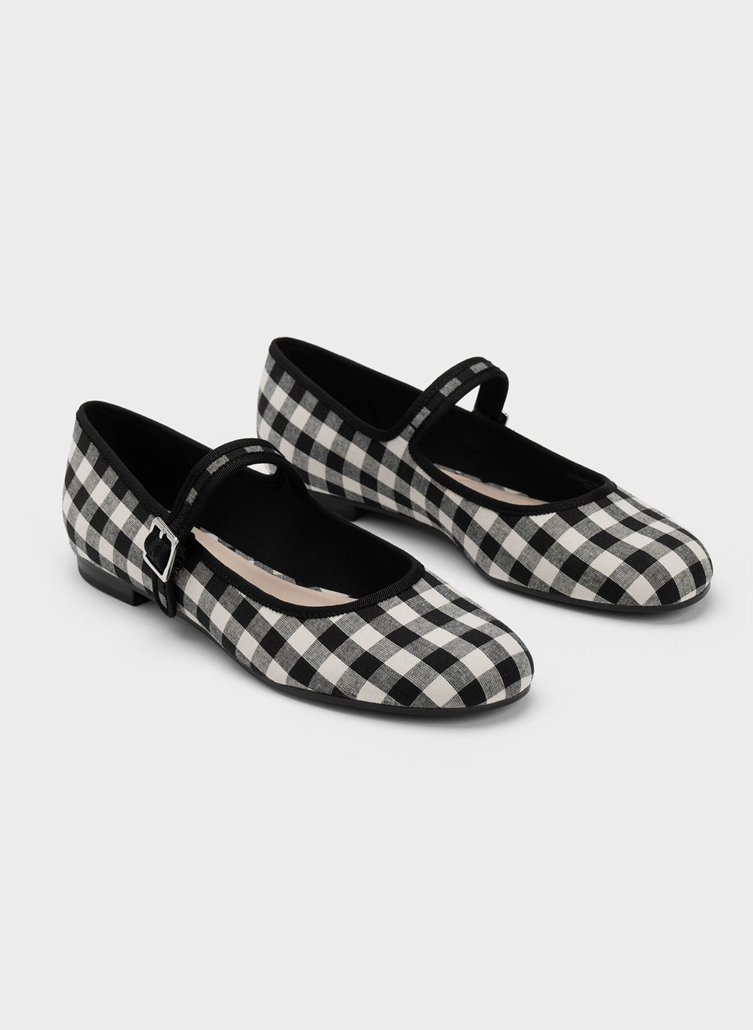 Carmel Checkered Buckled Mary Jane Flats, Black Textured, hi-res