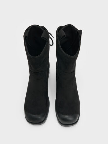 Rosamond Faux Suede Back-Lace Calf Boots, Black Textured, hi-res