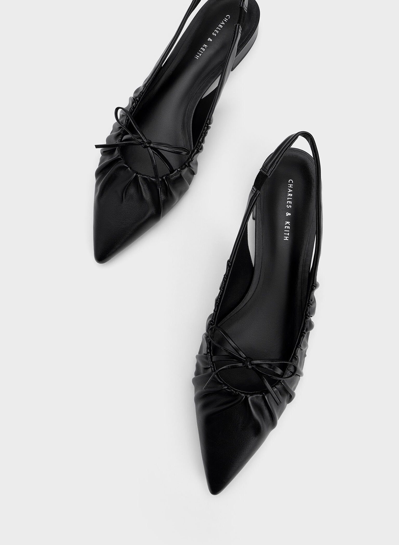 Black Bow Ruched Slingback Flats - CHARLES & KEITH US