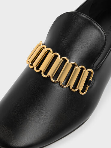 Metallic-Accent Loafers, Black, hi-res