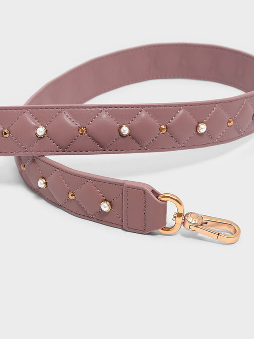 Embellished Quilted Bag Strap, Mauve, hi-res