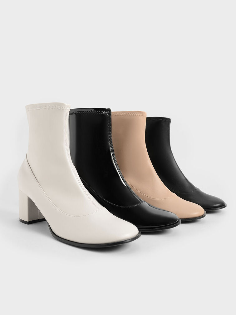 Block Heel Side-Zip Ankle Boots, Beige, hi-res