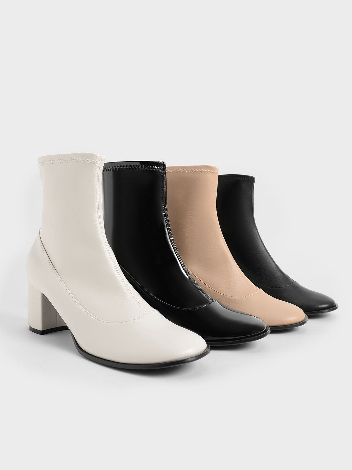 Block Heel Side-Zip Ankle Boots, Beige, hi-res