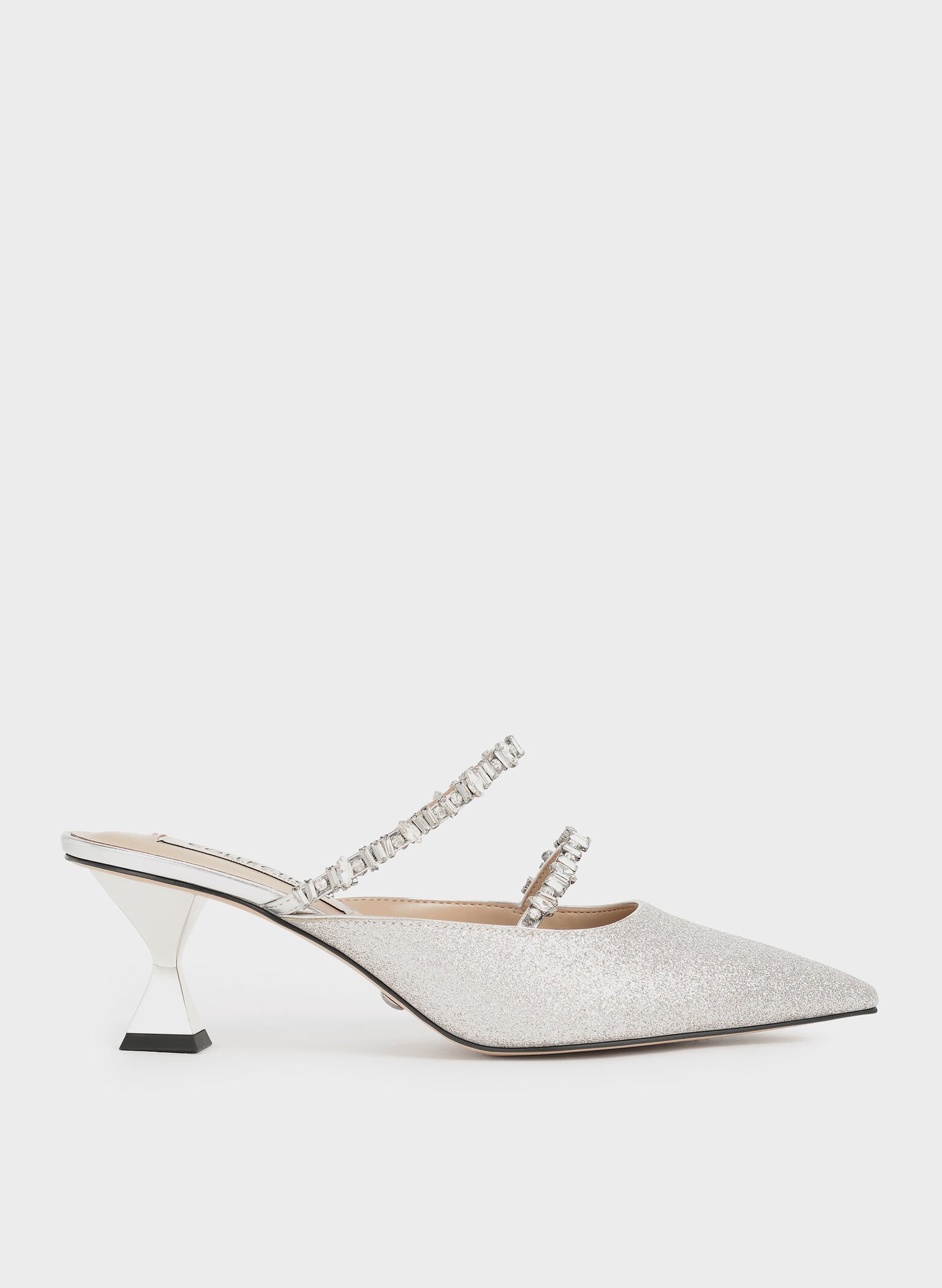 Silver Gem-Encrusted Metallic Glittered Mules - CHARLES & KEITH US