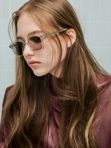 Leighton Recycled Acetate Square Sunglasses, Minted Grey, hi-res