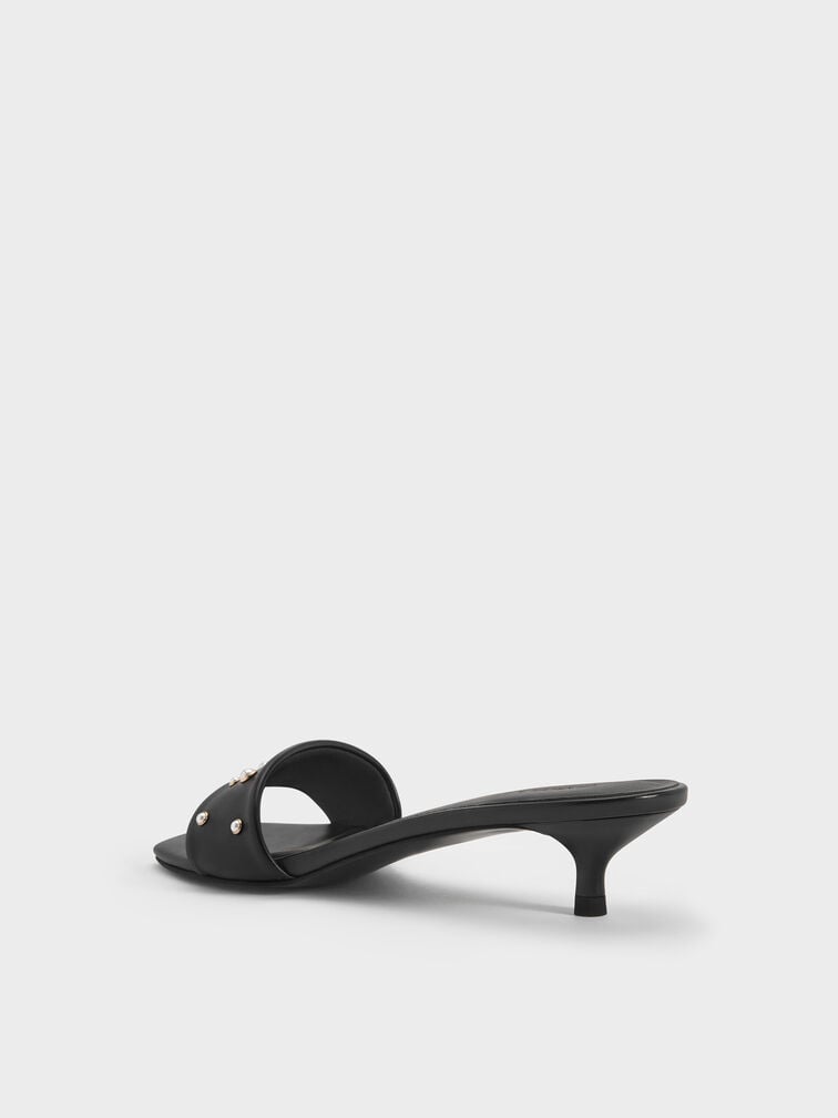 Susie Pearl-Embellished Square-Toe Kitten-Heel Mules, Black, hi-res