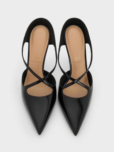 Kyra Leather Crossover-Strap Stiletto-Heel Mules, Black Box, hi-res