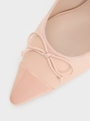 Bow Pointed Cap-Toe Pumps, Pink, hi-res