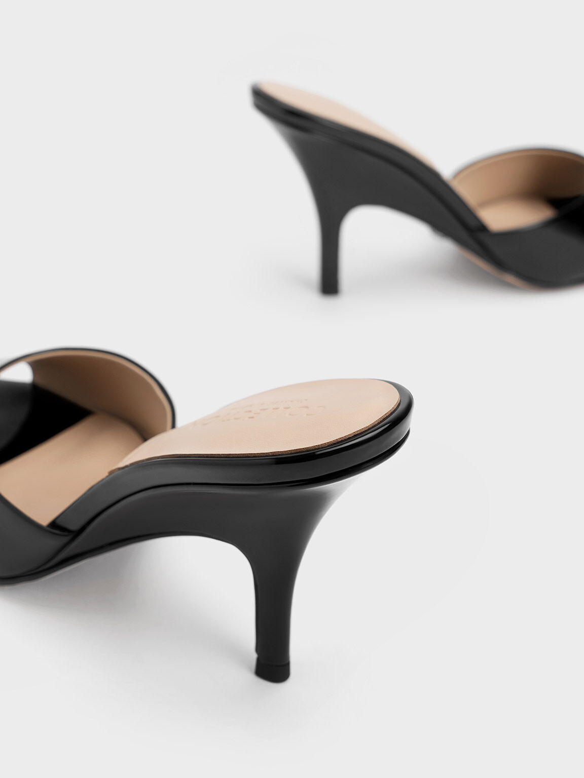 Black Patent Leather Round Toe Heeled Mules CHARLES KEITH US