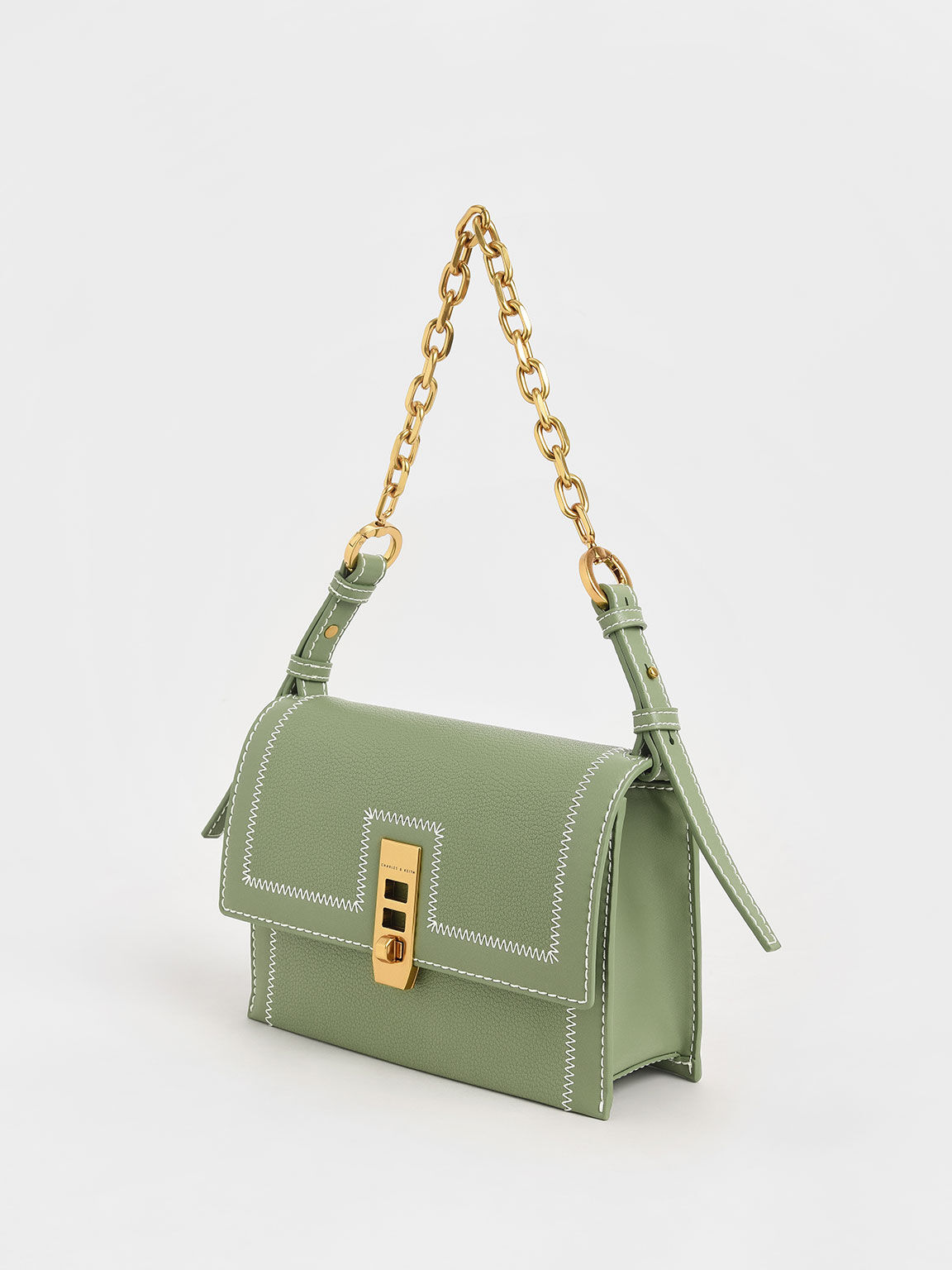 Turn-Lock Chain Handle Bag, Sage Green, hi-res