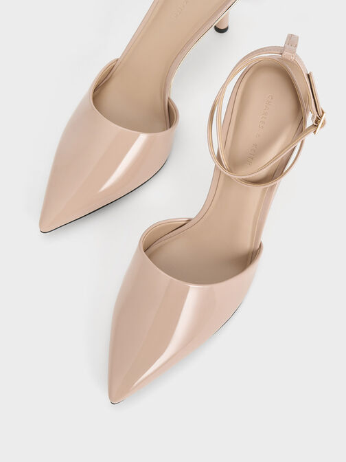 Patent Pointed-Toe Ankle-Strap Pumps, Nude, hi-res