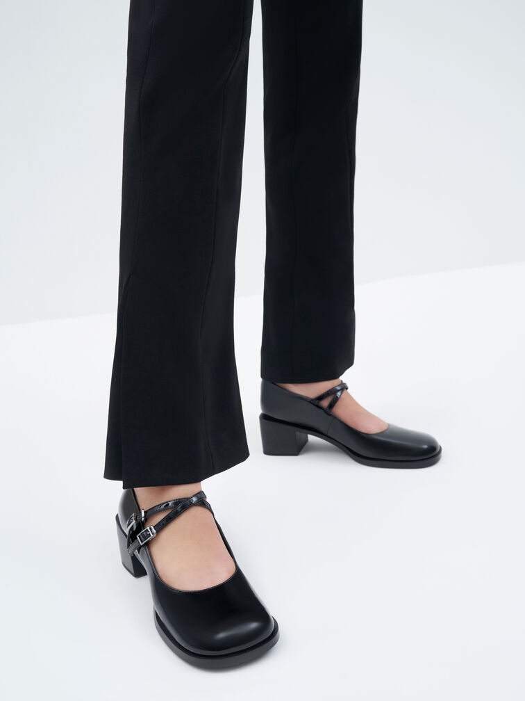 Black Patent Crossover Block Heel Mary Janes - CHARLES & KEITH ...