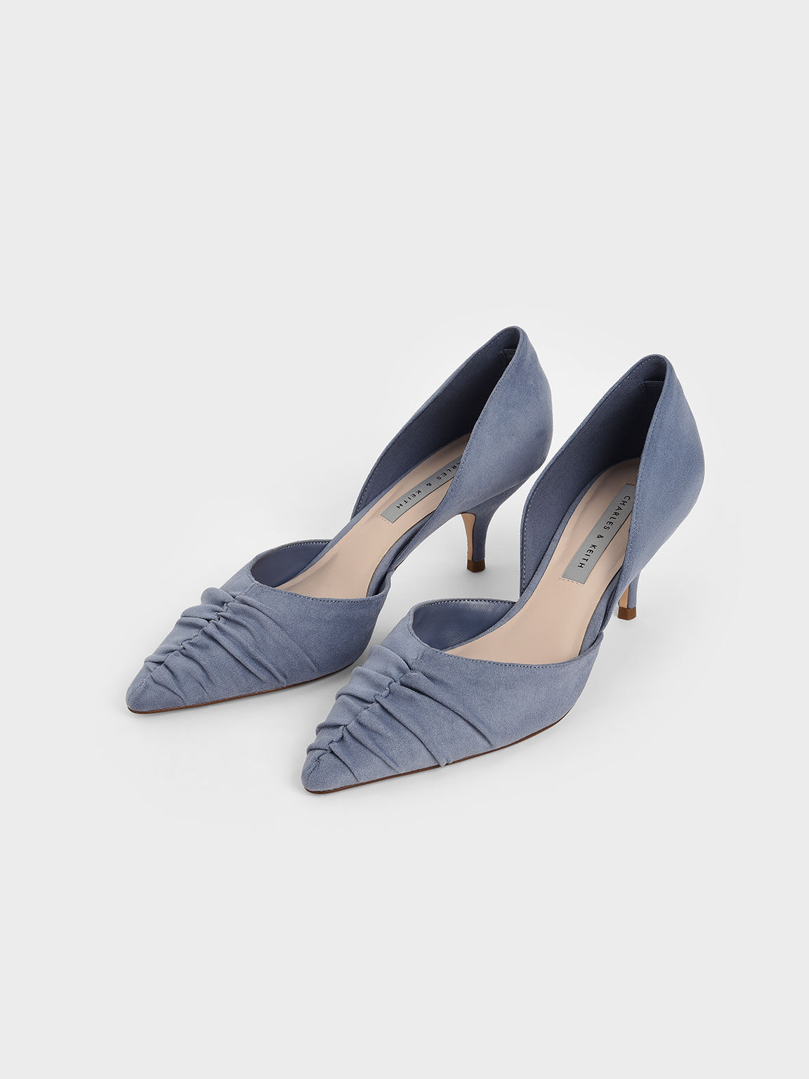 Textured Ruched D'Orsay Court Shoes, Blue, hi-res