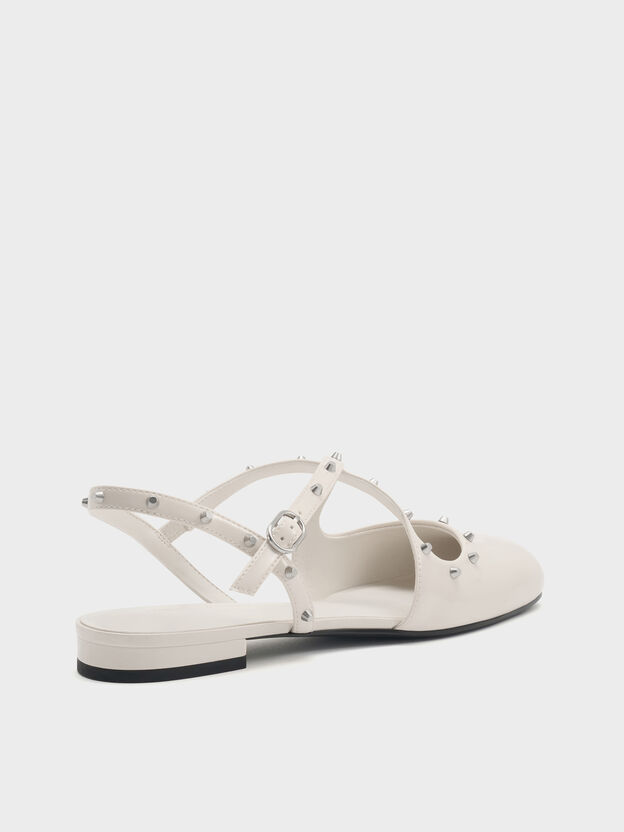 Studded Crossover Slingback Flats, Beige, hi-res