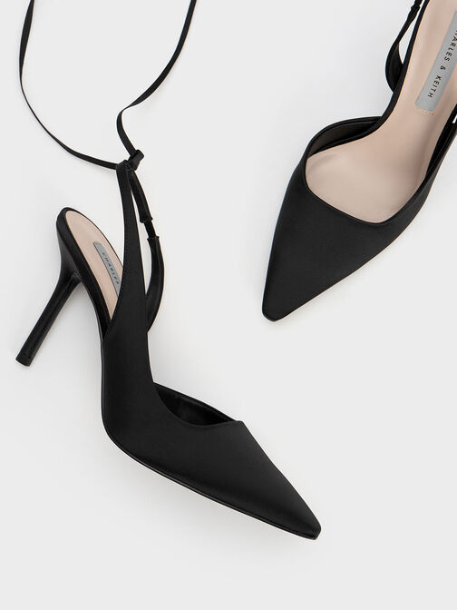 Tie-Around Slingback Pumps, Black, hi-res