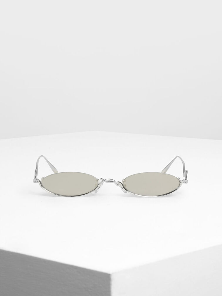 Wire Frame Oval Sunglasses, Silver, hi-res