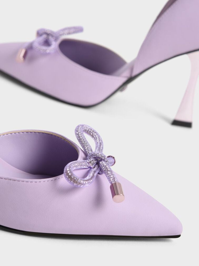 Zapatos de tacón D'Orsay con lazo y adorno de gemas, Lila, hi-res