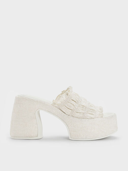 Nuala Ruched Platform Mules, Cream, hi-res