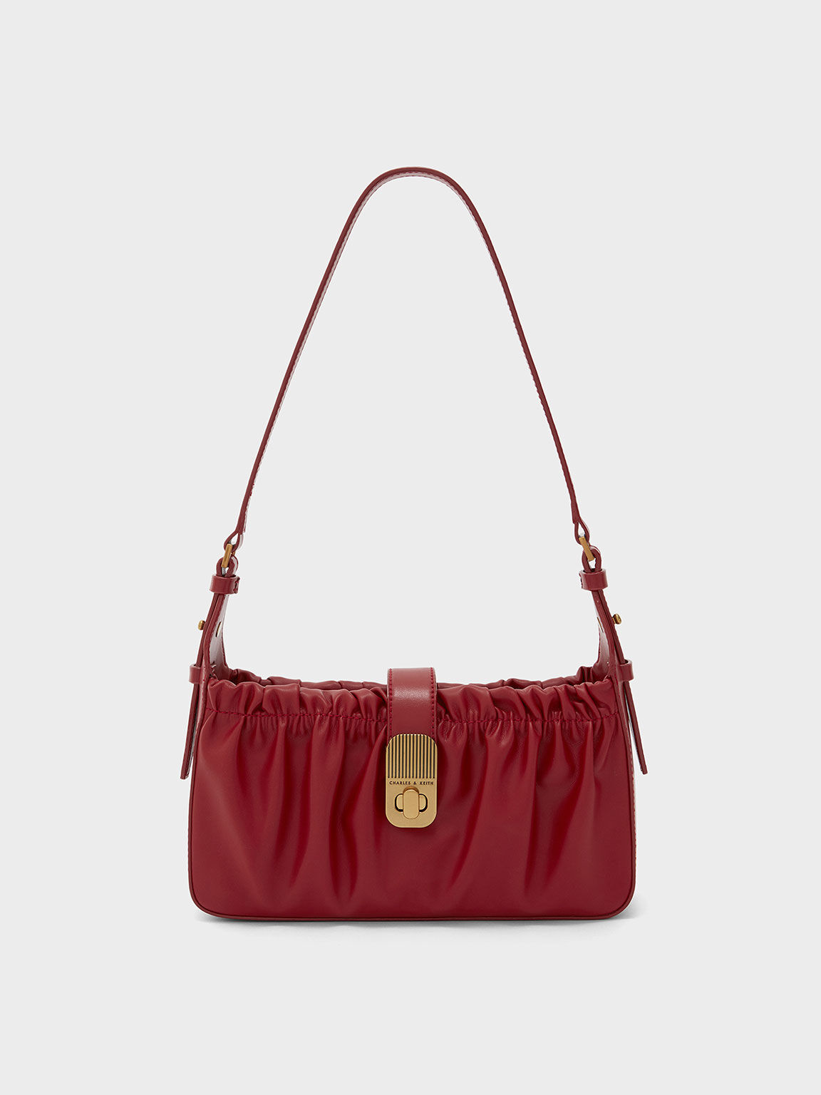 Red Enya Ruched Turn Lock Shoulder Bag CHARLES KEITH International
