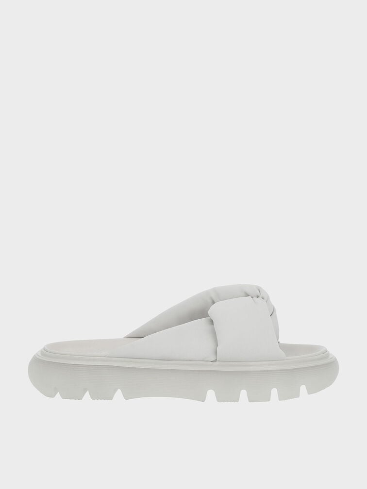 Odessa Nylon Round-Toe Slide Sandals, White, hi-res